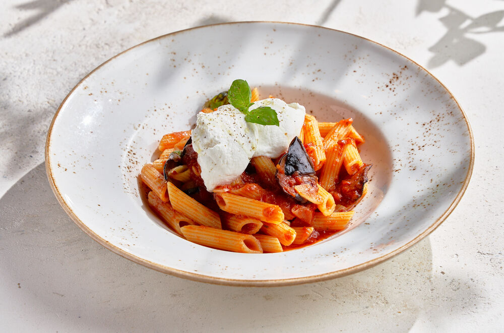 Pasta Penne with eggplant and ricotta