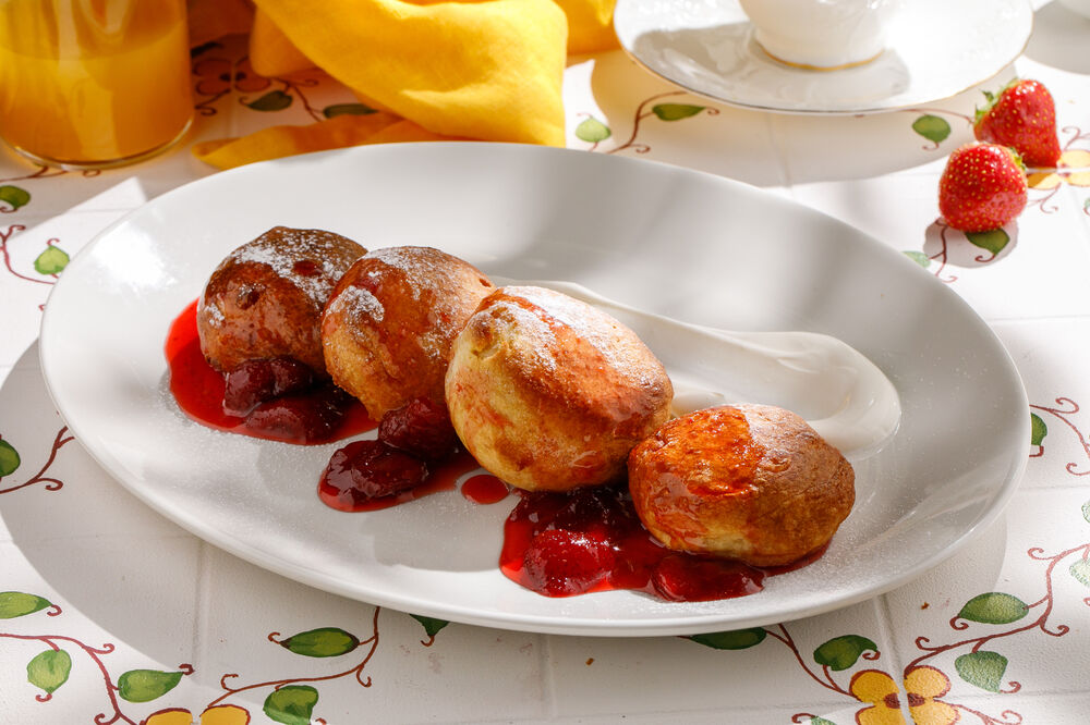 Homemade pancakes with strawberry jam