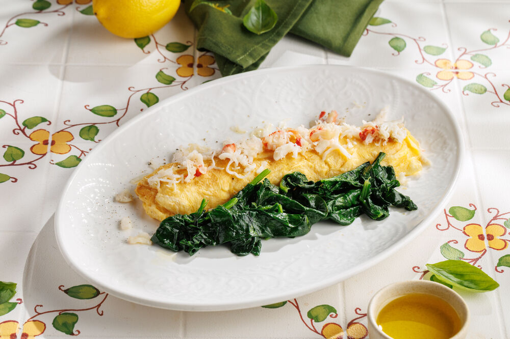 Omelette with crab meat and spinach