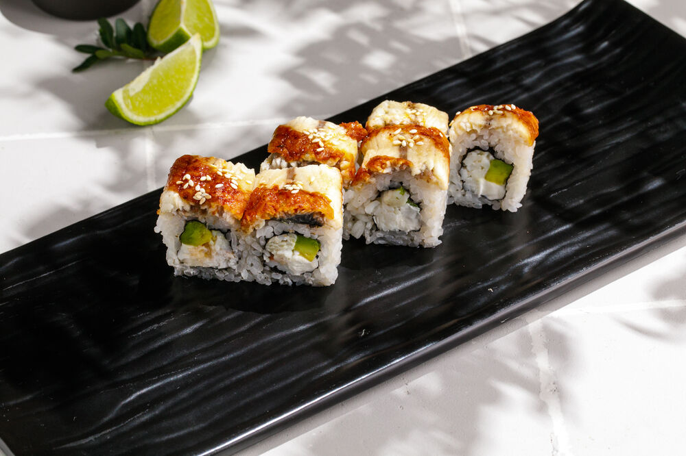 Roll with eel and creamy crab