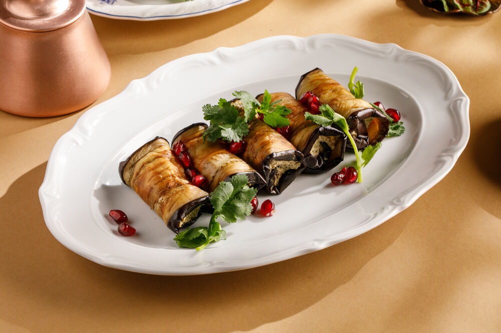 Mingrelian style roasted eggplant rolls