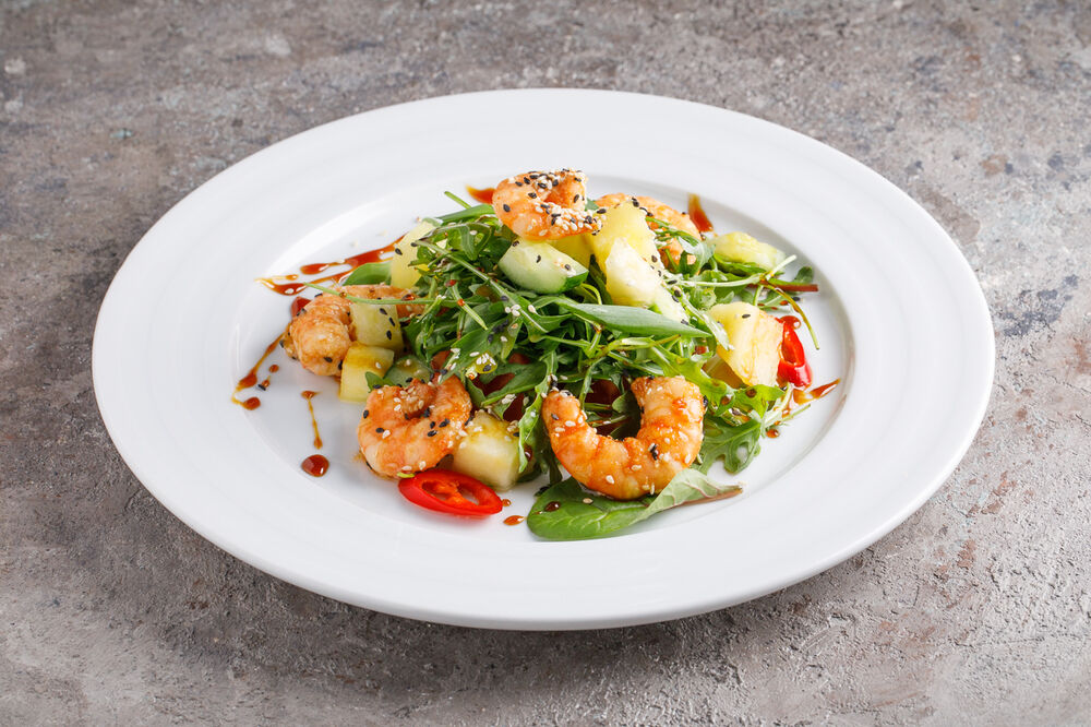 Salad with shrimps and pineapple
