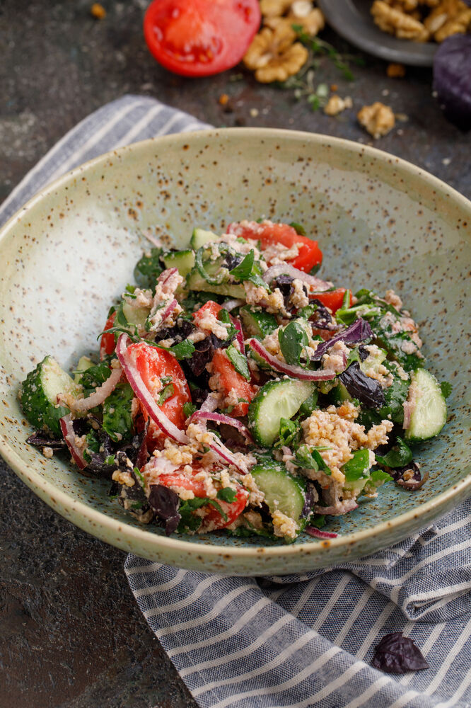 Georgian style vegetable salad with nuts