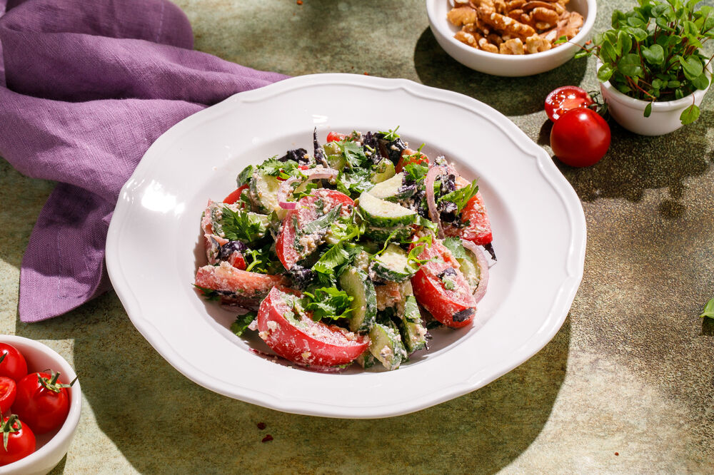 Georgian style vegetable salad with nuts