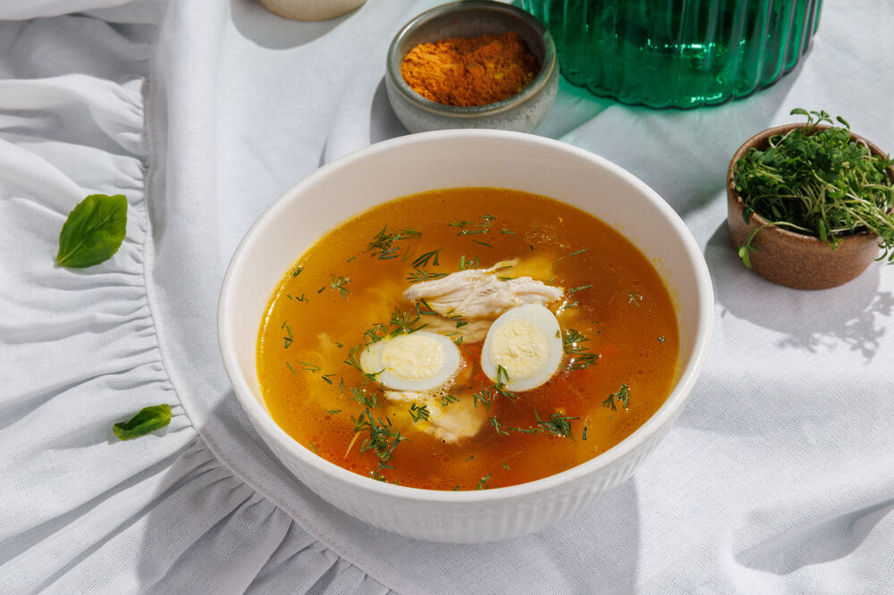 Homemade noodle soup without mushrooms