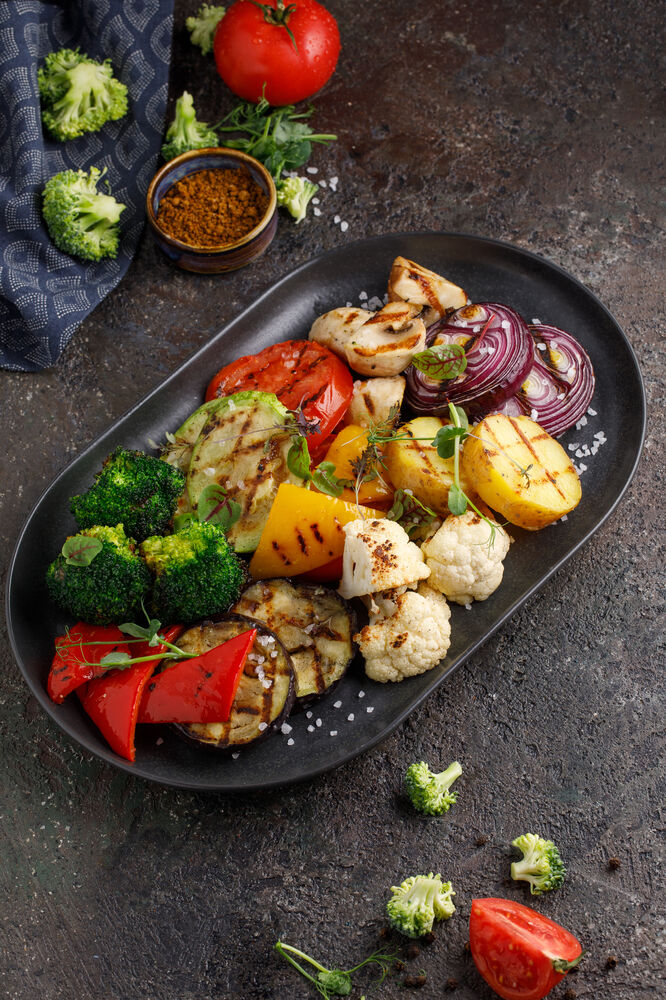 Charcoal grilled vegetable shish-kebab