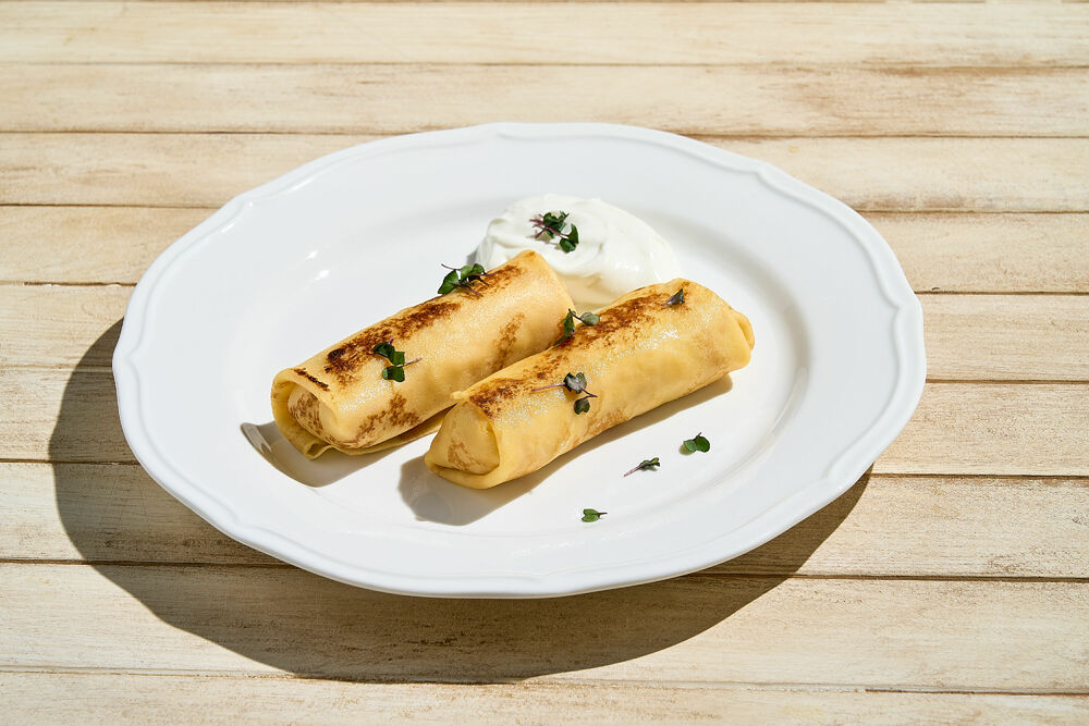 Блины с картофелем, луком и грибами