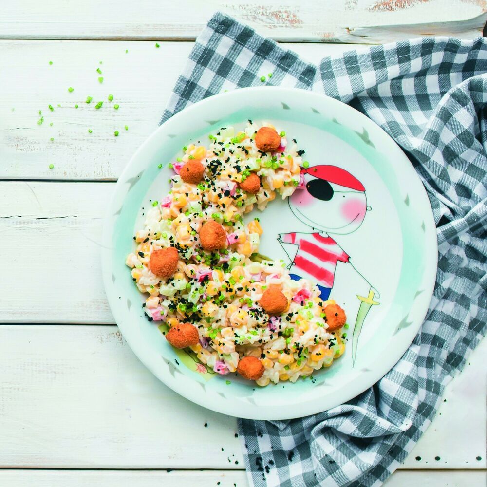 Corn salad with crispy fish (refilling for choice)