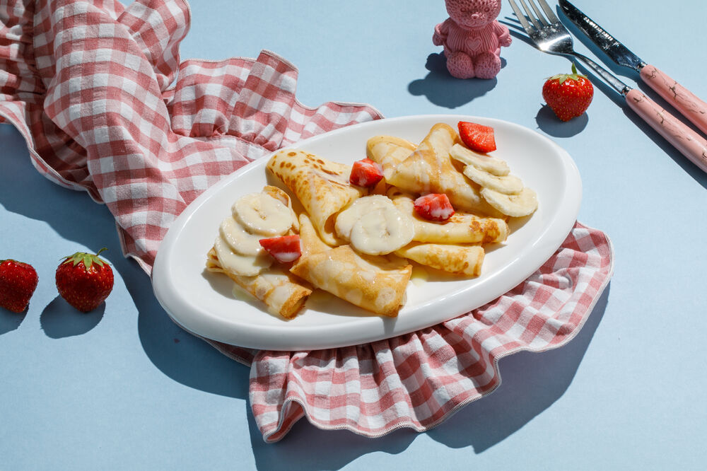Pancakes with banana and condensed milk for children