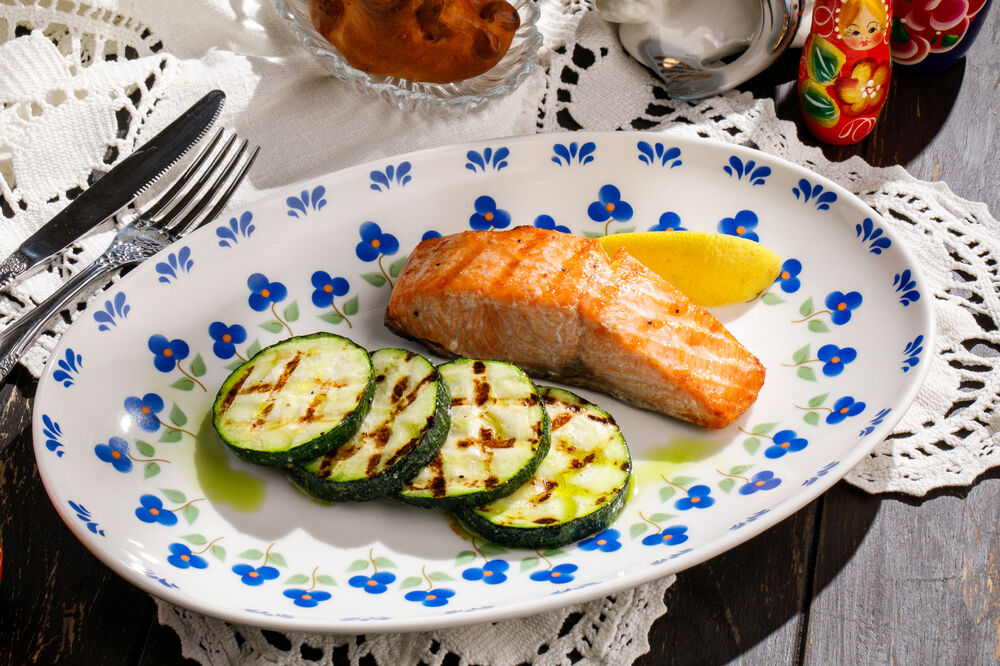 Grilled salmon steak