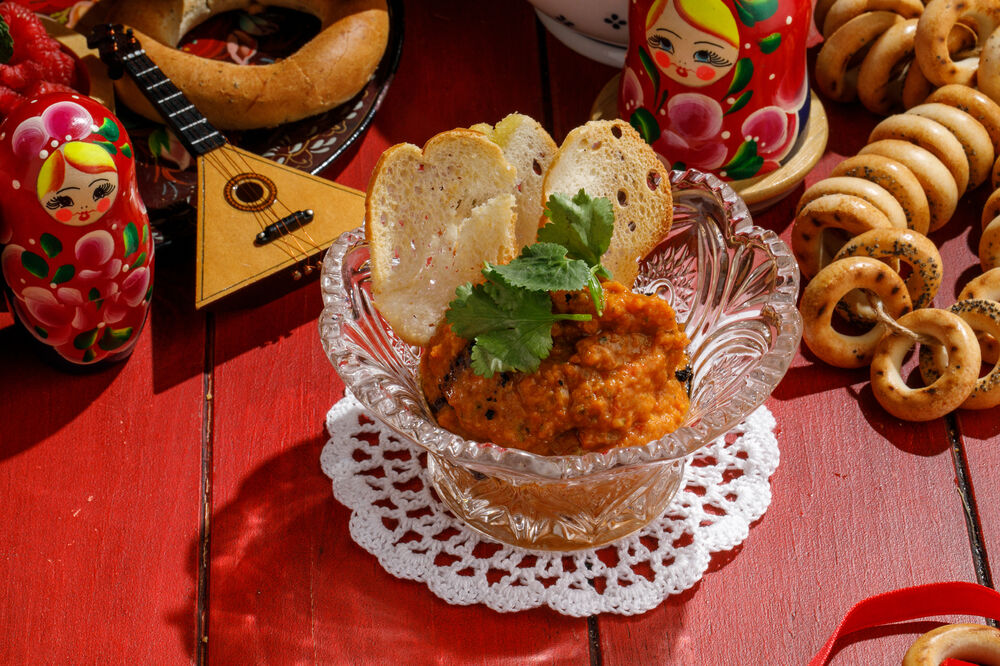  Roe from baked vegetables with wheat croutons