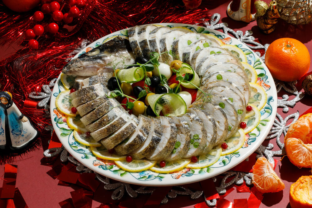 Pike perch stuffed with cheese and fresh peas