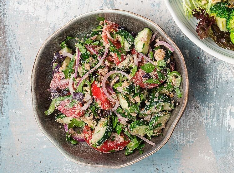 Georgian style vegetable salad with nuts
