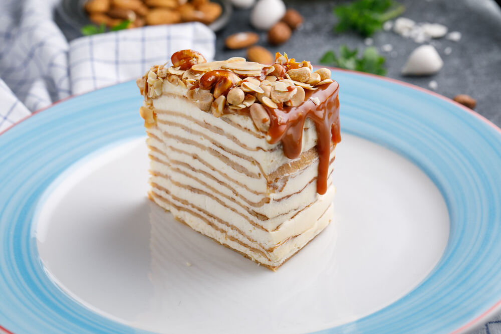 Pancake mille-feuille with baked condensed milk