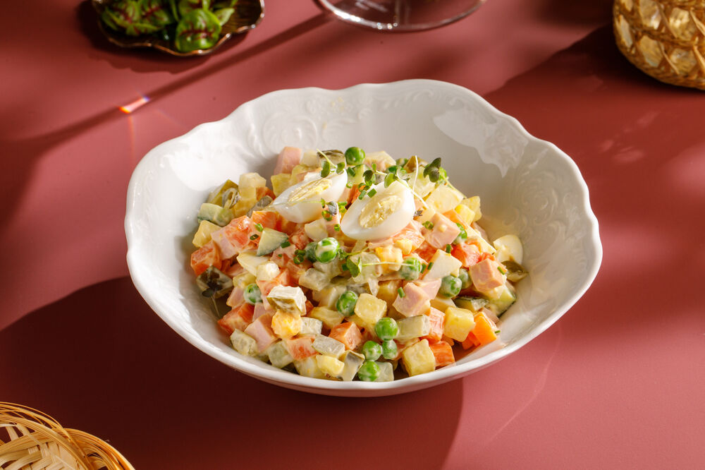 Olivier salad with sausage