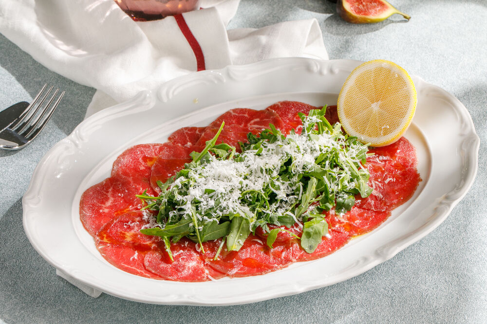 Farm beef carpaccio with truffle aioli