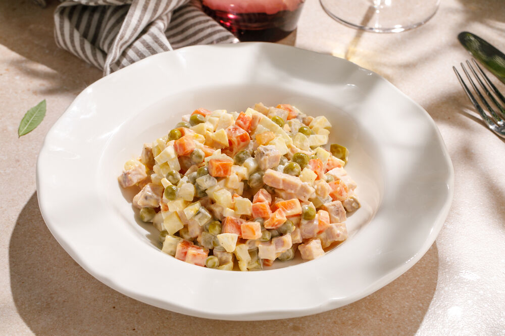 Olivier salad with smoked turkey