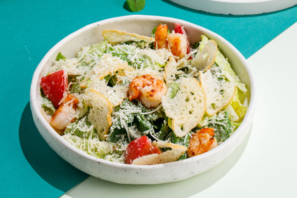 Caesar salad with shrimp