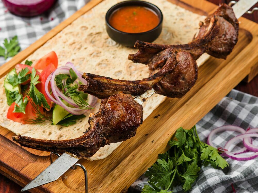 Shish-kebab of lamb loin on coals