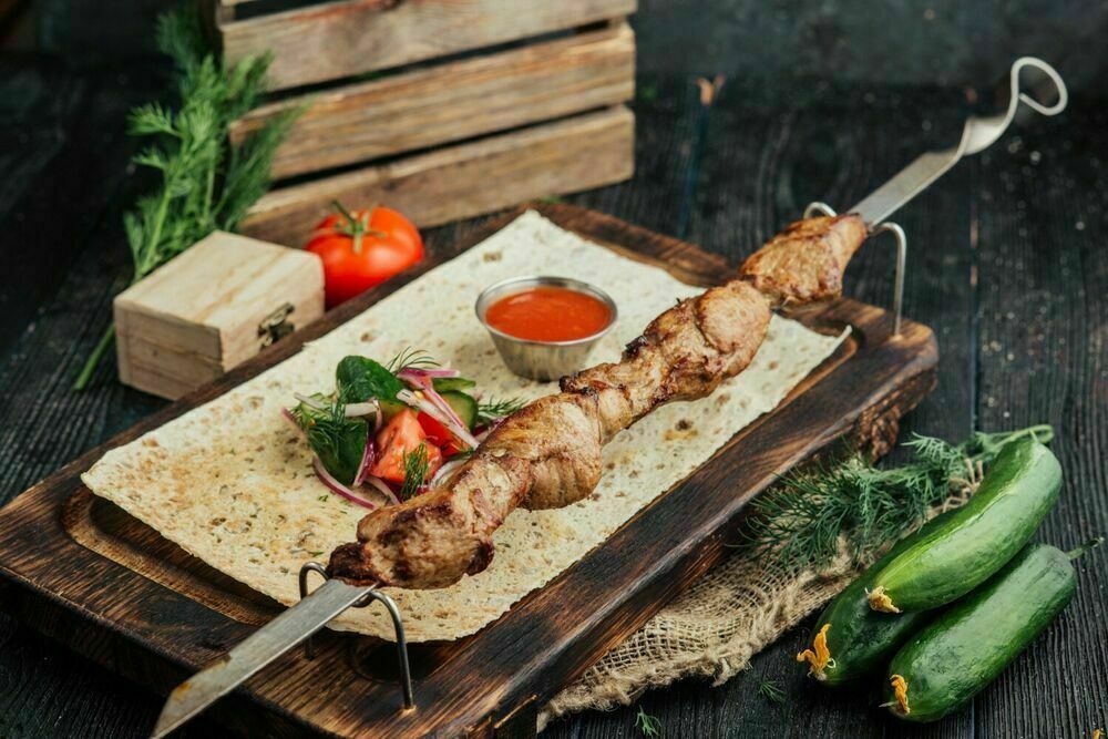 Lamb fillet shish-kebab on coals