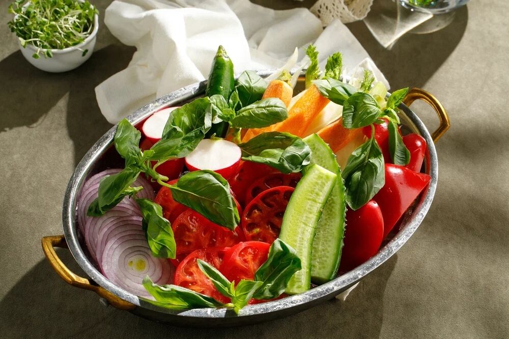 Seasonal vegetables with garden herbs