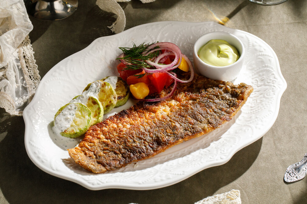 Mackerel smoked on alder sawdust and young potatoes