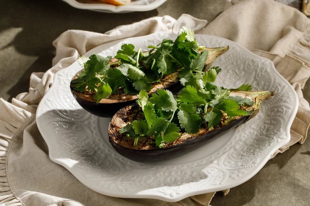 Charcoal grilled eggplant