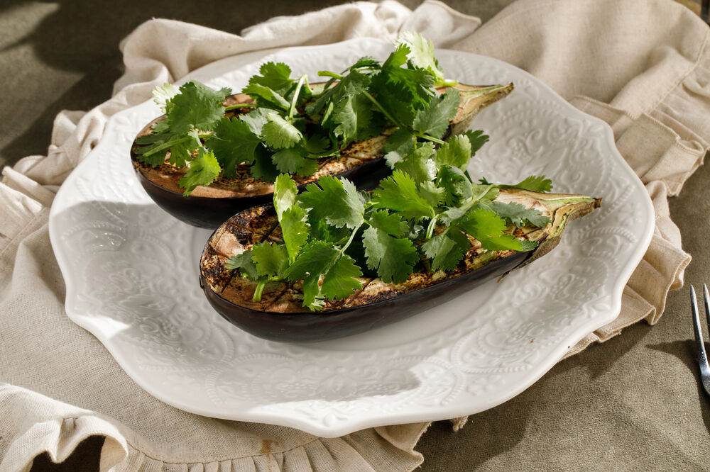 Charcoal grilled eggplant