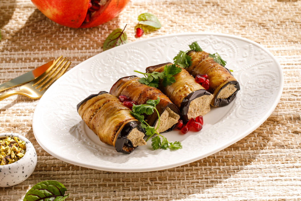 Georgian style roasted eggplant rolls