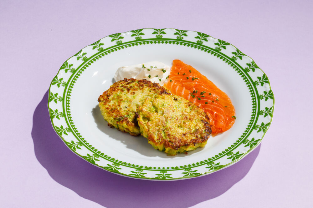 Zucchini fritters with salmon
