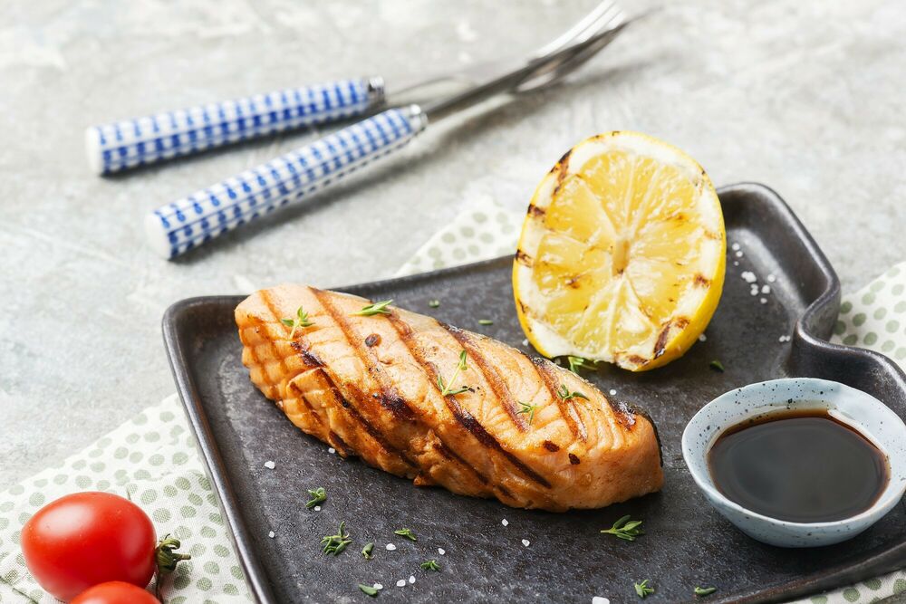 Shashlik from salmon with Narsharab sauce