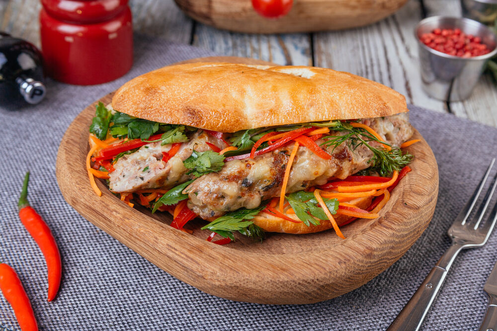 Lulia-kebab from turkey with cheese in pita bread