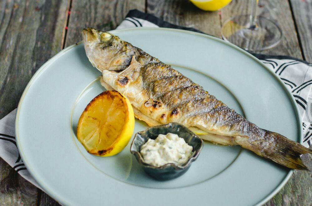 Sea bass on coal