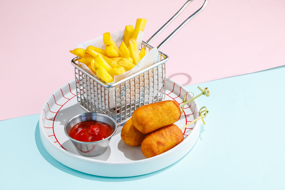 Sausages from a fairy tale with French fries