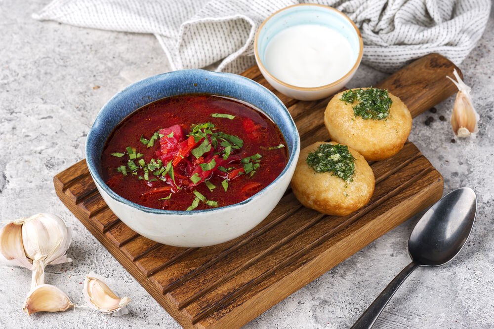 Borscht with donuts