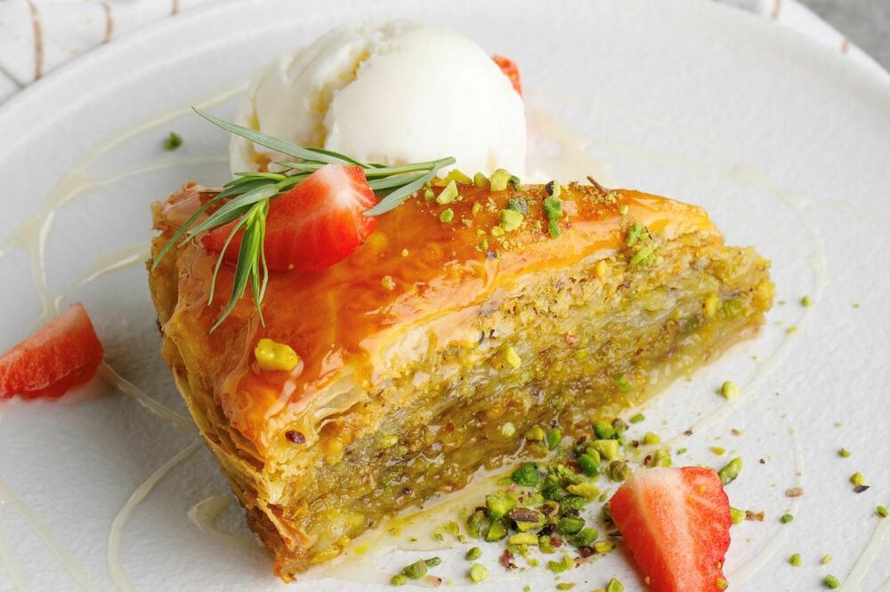 Baklava with ice cream