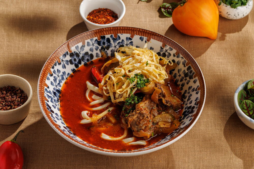 Laghman with beef and lamb ribs