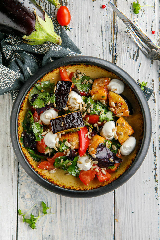 Eggplant salad with cream cheese.