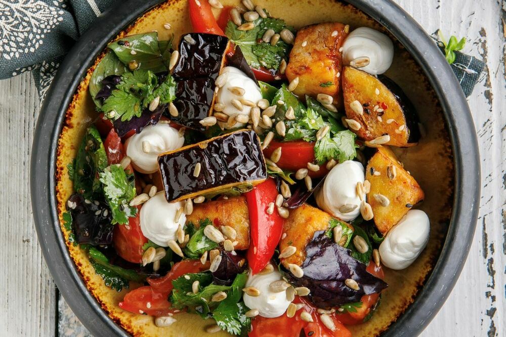 Eggplant salad with cream cheese.