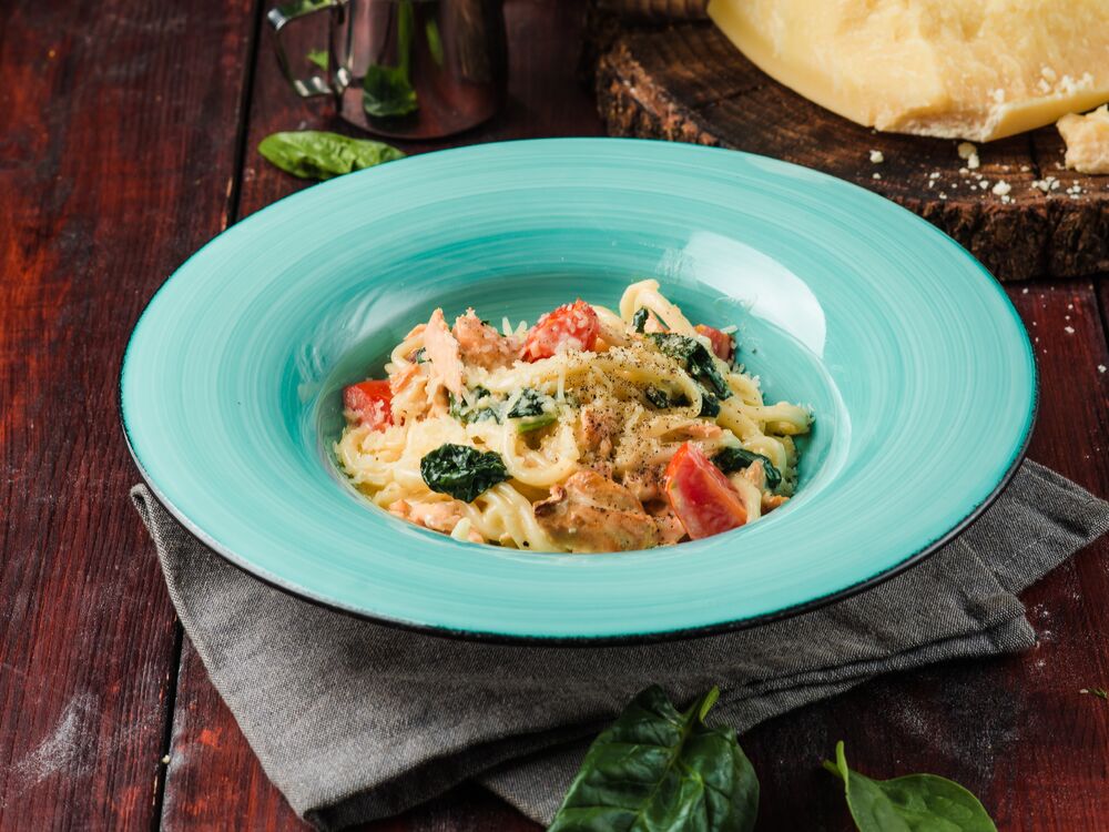 Homemade pasta with smoked salmon