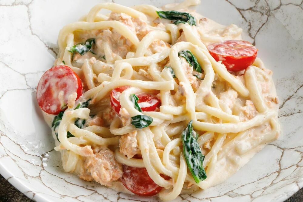 Homemade pasta with smoked salmon
