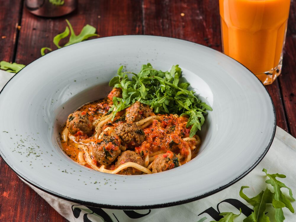 Homemade pasta with lamb