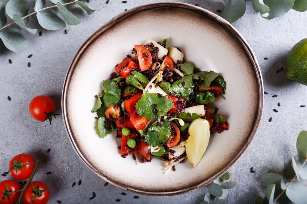 Salad with rice and soybean sprouts