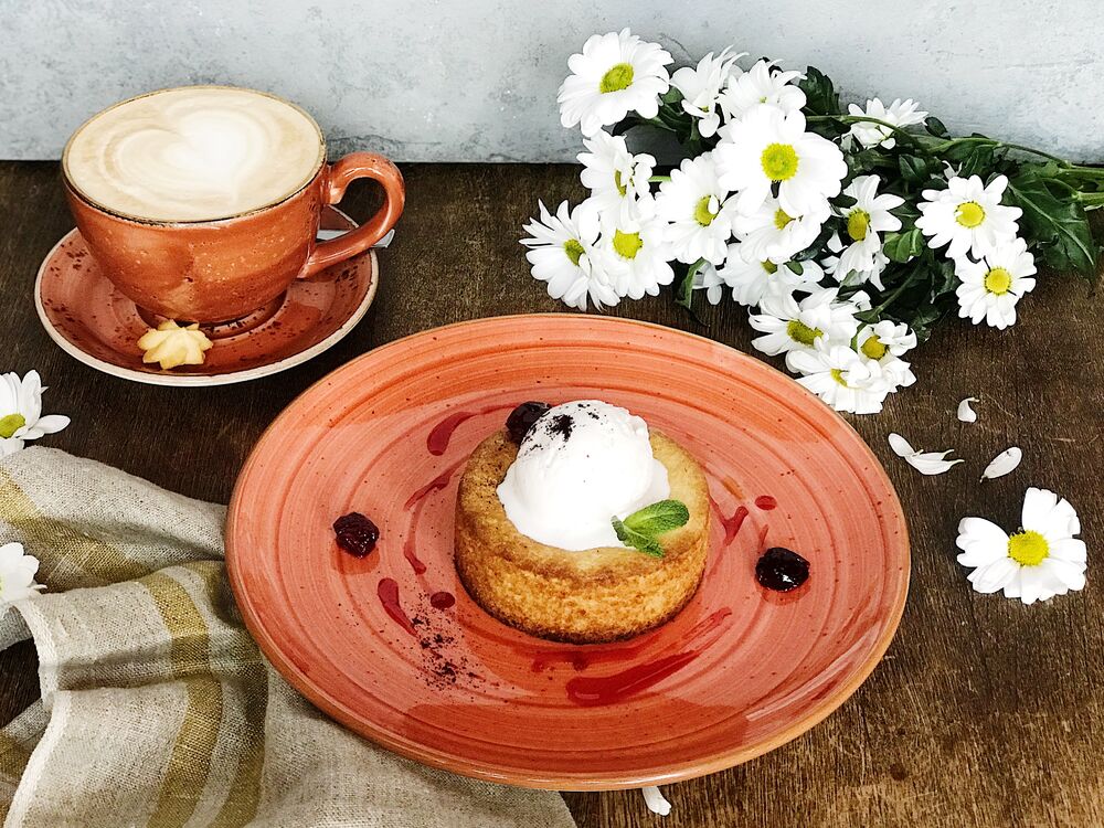 Pie with cherry and coconut sorbet