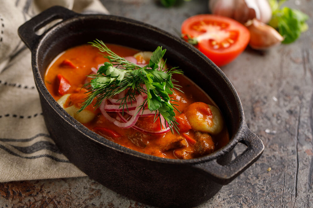 Beef paprikash with potato gnocchi