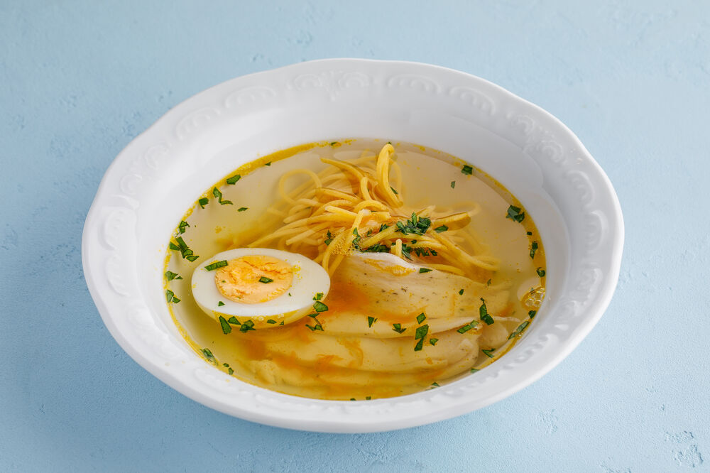 Homemade chicken soup with noodles
