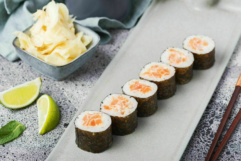 A classic roll with salmon