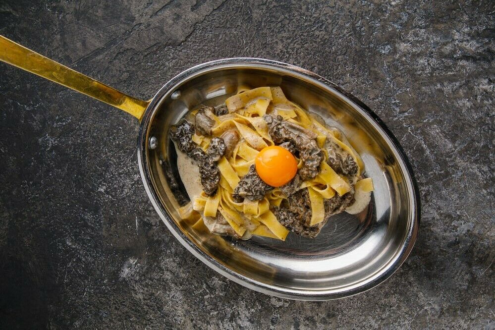 Pasta with morchella mushrooms