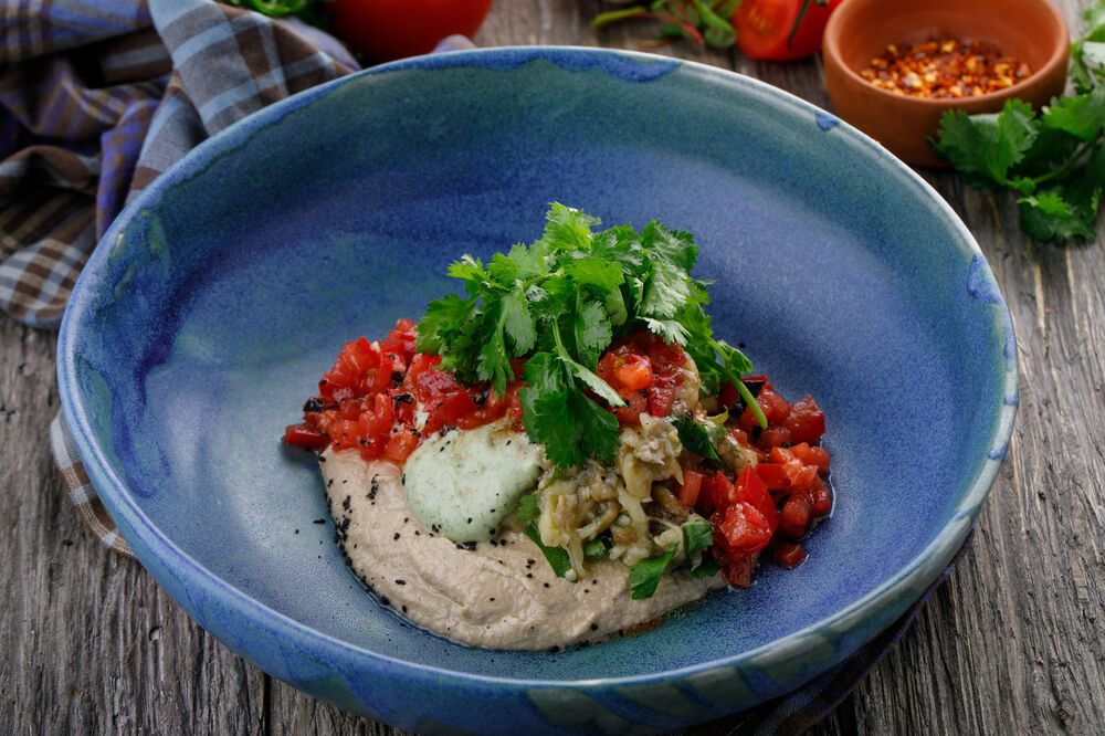 Baked eggplant cream with tomato salsa