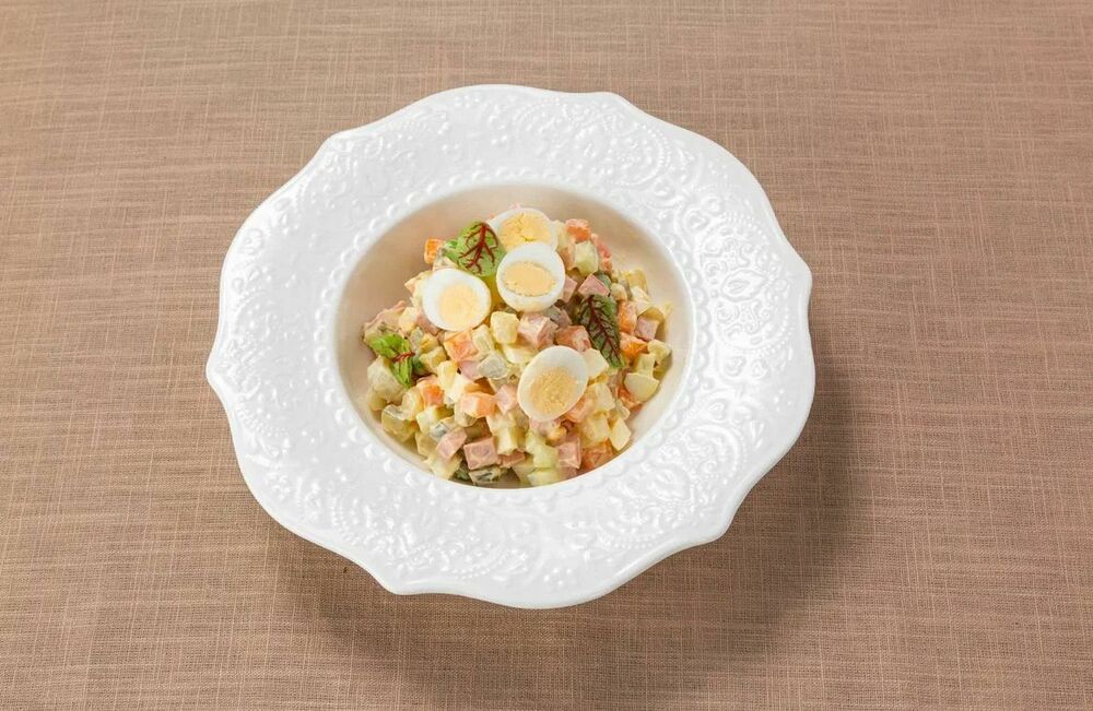 Olivier salad with smoked chicken